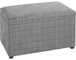 Hocker – Gemêleerd grijs meubelstof – Geruit design met opbergruimte – 65 cm breed, 42 cm diep, 40 cm hoog