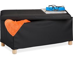 hocker met opbergruimte - kunstleer - 35x76x37 cm - zitbank hal - zwart