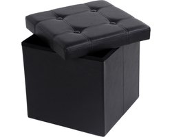 Hocker - Zwarte Kunstleren Zitstoel Met Opslag - Kruk - Poef - 38 x 38 x 38 cm