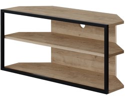 HOCUS PICUS ECHO Moderne hoektv-standaard voor tv's tot 43 inch, tv-kast entertainmentcentrum met opbergplank, metalen frame, spaanplaat tv-meubel voor woonkamer slaapkamer (eiken)
