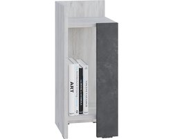 HOCUS PICUS Elos Houten Nachtkastje met Uittrekbare Deur – Bedtafel – 25 x 27 x 60 cm – Antiekwit, Retrogrijs – Linkerkant