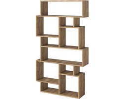 HOCUS PICUS Karmato Boekenkast met 10 Niveaus – Moderne Staande Plank voor Slaapkamer, Kantoor of Woonkamer – Verticaal en Horizontaal te Gebruiken – 96 x 26 x 169 cm (Donkere Eikenlook)