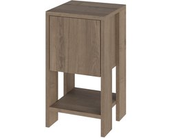 HOCUS PICUS Moderne Nachtkast met Vouwdeur en Open Plank – Veelzijdig Nachtkastje voor Slaapkamer of Woonkamer – 30 x 30 x 55 cm – Donker Eiken Look