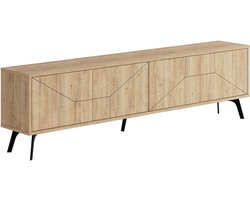 HOCUS PICUS Moderne TV Meubel met 4 Deuren – Grote TV Kast met Opbergruimte – Houten TV Dressoir voor Woonkamer, Slaapkamer, Kantoor of Lounge – 180 x 29,6 x 50 cm – Eiken
