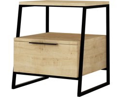 HOCUS PICUS Nachtkastje met 1 lade en open opbergruimte, bijzettafeltje voor op de bank met metalen poten | 40 cm (D) x 50 cm (H) x 45 cm (L) (Eiken)