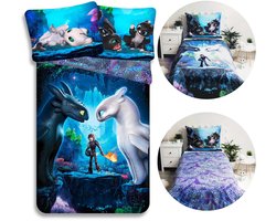 Hoe tem je een draak Tweezijdig katoenen kinderbeddengoed met ritssluiting, 140x200+70x90cm OEKO-TEX