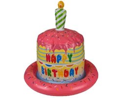 Hoed - Roze - Opblaashoed - Happy birthday cake