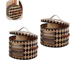 Hoedendoos Rond - Opbergdoos Deksel - Hoeden Opbergen - Transparant Kijkvenster - 43 x 43 x 26 cm - Ruitpatroon