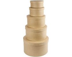 Hoedendozen Rond - Set van 5 - Papier-Maché - Handgemaakte Kartonnen Dozen - Ideaal Voor Opbergen, Vintage Decoratie, Hoedcollecties, Styling & Cadeauverpakkingen