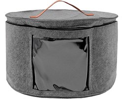 Hoedenorganizer - Ronde hoedendoos - Opvouwbare hoedenorganizer - Met deksel - Opvouwbare hoedenorganizer voor op reis - Met leren handvat - Doorzichtig venster - Geschikt voor in de kast of op reis - Grijs