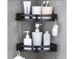 Hoek Badkamer Plank Hoek Plank Douche Trolley Met Haken Geen Boren Alunimun Badkamer Plank Organizer Voor Keuken (Zwart)