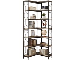 Hoek boekenkast met 7 Lagen - Hoekkast - Grijs - Hoekrek - Voor Woonkamer, Slaapkamer of Kantoor