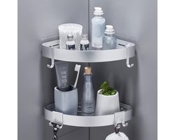 Hoek Douche Caddy - Plank Organizer voor Badkamer zonder Boren - Roestvrij Aluminium - 2 Pack