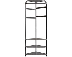 Hoek Kapstok met Bank 3-Laags - Houten Halmeubel met 12 Haken & Schoenenrek - Grijs