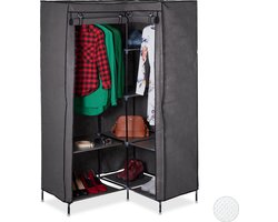 hoek kledingkast - 8 vakken - steeksysteem - 169x100x83 cm - stof - garderobekast - antraciet