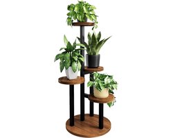 Hoek Plantenstandaard met 4 Niveaus – Houten Plantenrek met Metalen Frame voor Binnen en Balkon