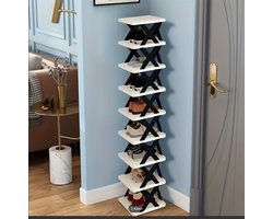 Hoek Schoenenrek – 9-Laags – Ruimtebesparend – Moderne X-Frame – Wit/Zwart – Smal & Hoog – Voor Hal, Slaapkamer of Kast