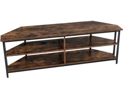 Hoek TV-meubel met oplaadstation, TV-lowboard met planken, TV-meubel voor tv's tot 65 inch, TV-tafel voor woonkamer, slaapkamer, 140 x 39 x 48 cm, rustiek bruin