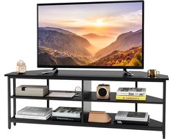 Hoek TV-meubel met oplaadstation, TV-lowboard met planken, TV-meubel voor tv's tot 65 inch, TV-tafel voor woonkamer, slaapkamer, 140 x 39 x 48 cm (zwart)
