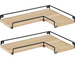 Hoek Wandplanken Set van 2 - SONOMA - Stalen Frame, Praktisch en Stijlvol, Voor Decoratie, Foto’s of Boeken, Kleur: Eiken Sonoma en Zwart, 40 x 29 x 4 cm, Max. 5 kg
