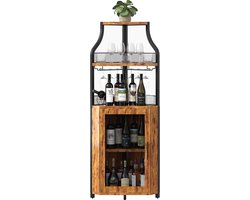 Hoek wijnrek bar kast – Modern wijnkast met wijnrek & glashouder – 5-lagen wijnkast met verstelbare schappen – Opbergkast voor woonkamer, keuken, eetkamer – Vintage Bruin