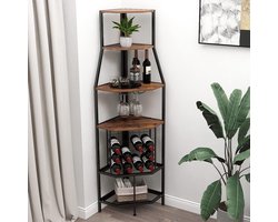 Hoek Wijnrek - Drankrek Kast - Wijn Opslag - Met Glazenhouder - 36 x 171 cm - Bruin Zwart