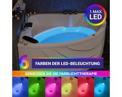 Hoekbad Acryl 140x140 cm Altameubel – Luxe Vrijstaand Bad met LED, Nekkussen, Badrandarmatuur en Af-overloop – Comfortabel Rechthoekig Bad voor Thuis Spa Ontspanning
