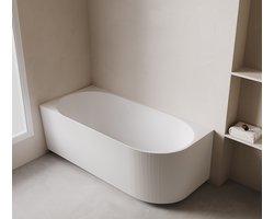 Hoekbad Links Wiesbaden Rivi Ribbel 180x80 cm inclusief waste in mat wit