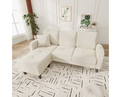 Hoekbank - 166x118x77 cm - L-vorm Chaiselongue - Modulair Design - Katoen en Linnen - Lichtbeige
