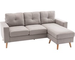 Hoekbank - 193x136x85 cm - Lichtgrijs - Linnen - Zachte Zit - Met Chaise Longue