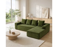 Hoekbank - 261x168x58 cm - Modulaire Chaise Links - Zonder Montage - Ribstof - Groen