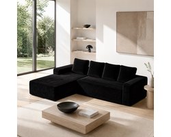 Hoekbank - 261x168x58 cm - Modulaire Chaise Rechts - Zonder Montage - Ribstof - Zwart