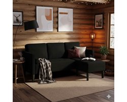 Hoekbank 3-Zits Zwart – Industrialhome Modern Luxe Sofa van Duurzame Stof met Houten Frame – Minimalistisch Design, Comfortabele Zitting & Vlekbestendig – Ideaal voor Woonkamer of Studio