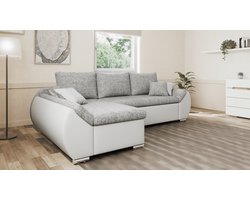 Hoekbank Alex zonder slaapfunctie en opbergruimte – moderne combinatie van structuurstof en kunstleer, stijlvol & comfortabel – Links – Grijs + Wit (Lawa 05 + Soft 17)
