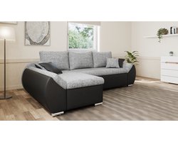 Hoekbank Alex zonder slaapfunctie en opbergruimte – moderne combinatie van structuurstof en kunstleer, stijlvol & comfortabel – Links – Grijs + Zwart (Lawa 05 + Soft 11)