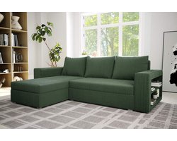 Hoekbank Alexandra met slaapfunctie en opbergruimte- corduroy ribstof groen- hoeksalon met bed en opbergruimte- universele lounge- zetelsenbedden