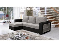 Hoekbank Alexandra met slaapfunctie en opbergruimte - zwart grijs - Hoeksalon met bed en opbergruimte - Universele lounge links of rechts - zitbanken promo zetelsenbedden