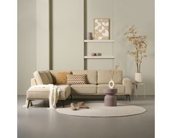 Hoekbank Alford - Textiel - Zand - 260x85x208 cm - Divan Links - Zwarte Poten