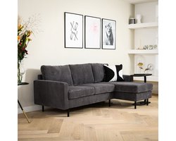 Hoekbank Auckland | Grijs Ribcord | Longchair L+R