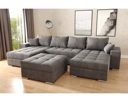 hoekbank Best + hocker / poef - structuur velvet- Hoeksalon wooneiland best- hoeksalon met opbergruimte en bedfunctie-