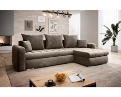 Hoekbank Candy Taupe Velvet - Met bed en Opbergruimte - Hoeksalon Zitbank Universeel Links of Rechts lounge