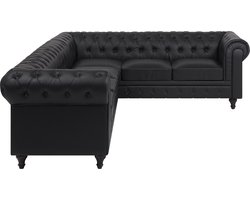 Hoekbank CHESTERFIELD Kunstleer Zwart 6-zitter Linkerzijde