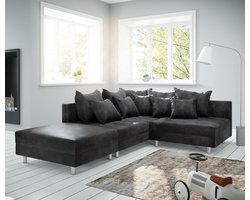 Hoekbank Clovis Antraciet Antiek look met hocker Ottomaans links Hoekbank modulair