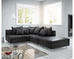 Hoekbank Clovis antraciet antiek look met hocker ottomane rechts Hoekbank modulair