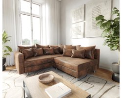 Hoekbank Clovis bruin antieke look met armleuning ottomane links hoekbank modulair