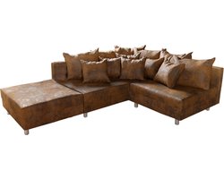 Hoekbank Clovis bruin antieke look met hocker ottomane links hoekbank modulair