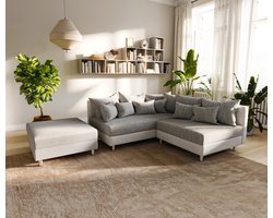 Hoekbank Clovis wit Lichtgrijs met hocker ottomane Links hoek-bank modulair