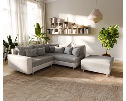 Hoekbank Clovis wit lichtgrijze hocker armleuning ottomane rechts hoekbank Module-bank