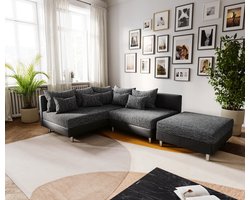 Hoekbank Clovis zwart hocker ottomane hoekbank links Module-bank