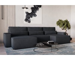 Hoekbank DENVER U MINI in ribfluweel Ottomane dubbelzijdige bank met slaapfunctie en bedbodem - Zwart - Poso 135